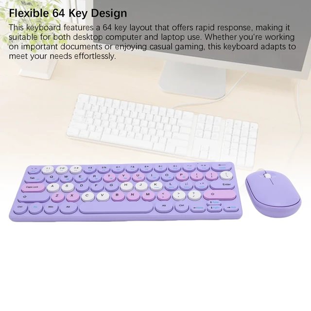 Alt view image 5 of 7 - Sanpyl Wireless Keyboard Mouse Combo, 64 Keys Mini Cordless Computer Keyboard and Mouse Set 2.4GHz, Adjustable 1200DPI, Retro Round Keycap for Computer, Laptop, PC (Purple)