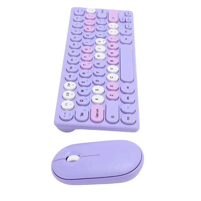 Alt view image 6 of 7 - Sanpyl Wireless Keyboard Mouse Combo, 64 Keys Mini Cordless Computer Keyboard and Mouse Set 2.4GHz, Adjustable 1200DPI, Retro Round Keycap for Computer, Laptop, PC (Purple)
