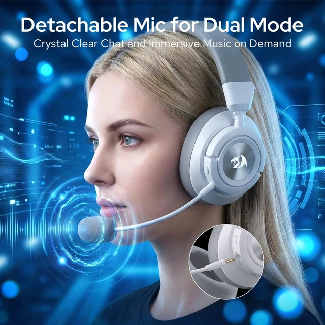Alt view image 4 of 6 - Redragon H889 Wireless Gaming Headset, 4-in-1 (2.4G/BT/USB/3.5mm), 51H Battery & Play-While-Charging, 7.1 Spatial Audio & 53mm Drivers, Detachable Mic, Multi-Platform Headphone for PC/PS5/NS/Mobile