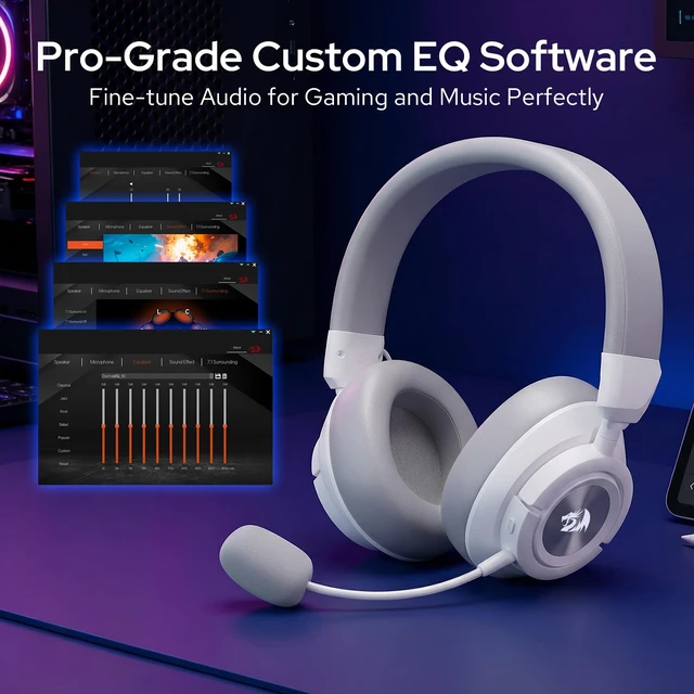 Alt view image 6 of 6 - Redragon H889 Wireless Gaming Headset, 4-in-1 (2.4G/BT/USB/3.5mm), 51H Battery & Play-While-Charging, 7.1 Spatial Audio & 53mm Drivers, Detachable Mic, Multi-Platform Headphone for PC/PS5/NS/Mobile