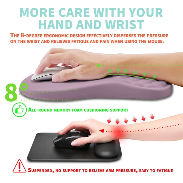 Alt view image 4 of 6 - Kuosgm Ergonomic Mouse Pad Wrist Support with Memory Foam Massage Bulge, Carpal Tunnel Pain Relief Mousepad Wrist Rest for Mouse(12x8 inch, Purple)