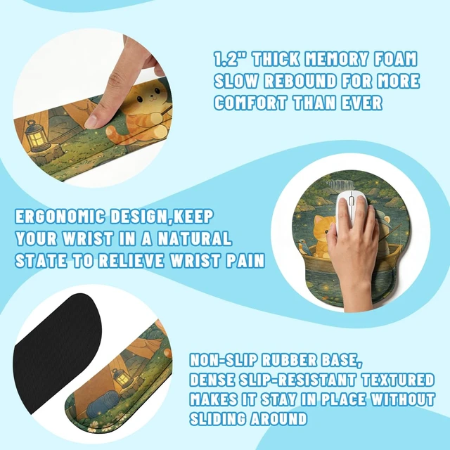 Alt view image 3 of 7 - Cute Cat Desk Mat Set Cozy Camping Large Mouse Pad with Wrist Rest 4in1 Desk Mat for Desktop Ergonomic Computer Desk Arm Wrist Anti-Slip Computer Ergonomic Mouse Pad Home Office Gaming