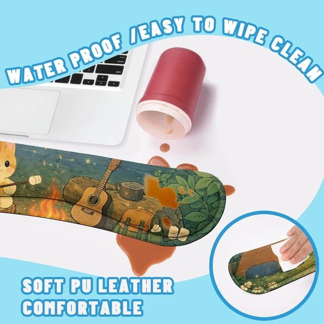 Alt view image 5 of 7 - Cute Cat Desk Mat Set Cozy Camping Large Mouse Pad with Wrist Rest 4in1 Desk Mat for Desktop Ergonomic Computer Desk Arm Wrist Anti-Slip Computer Ergonomic Mouse Pad Home Office Gaming
