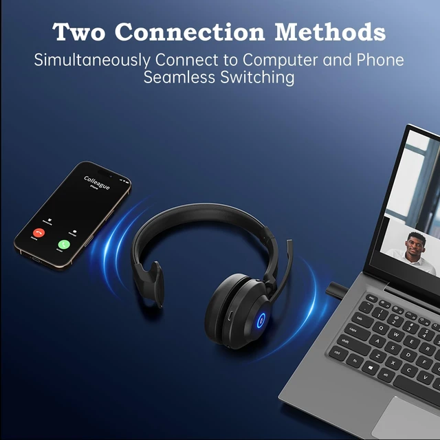Alt view image 4 of 6 - AxiomEar Bluetooth Wireless Headset with Mic for Work, Advanced Noise Reduction Microphone, Clear Calls - Comfortable On-Ear Headphones, Bluetooth 5.3, Applicable to Laptop, PC, Zoom, Office, Phone