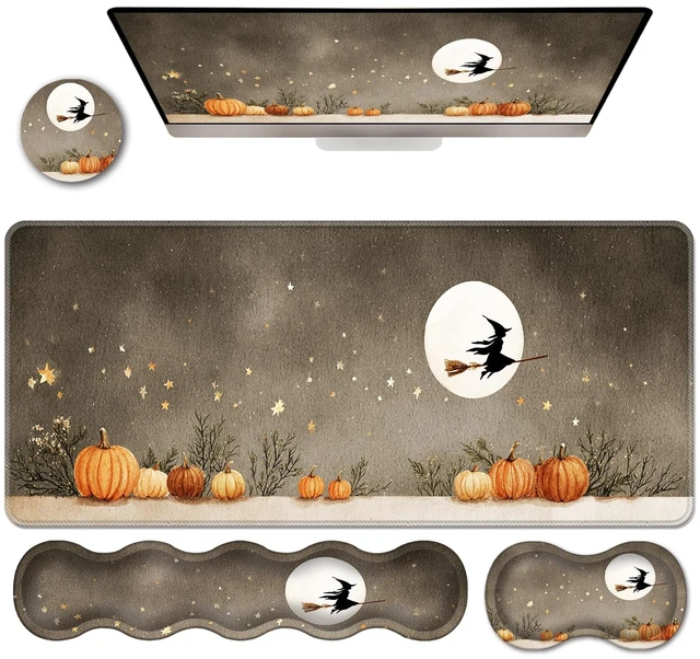 Main image of MUOHEGNT Ergonomic Keyboard Wrist Rest & Mouse Pad Wrist Rest Set,XL Gaming Desk Mat 31.5"x 11.8",Non-Slip Base,Memory Foam,Easy Typing Pain Relief for Office & Home,Pumpkin Moon
