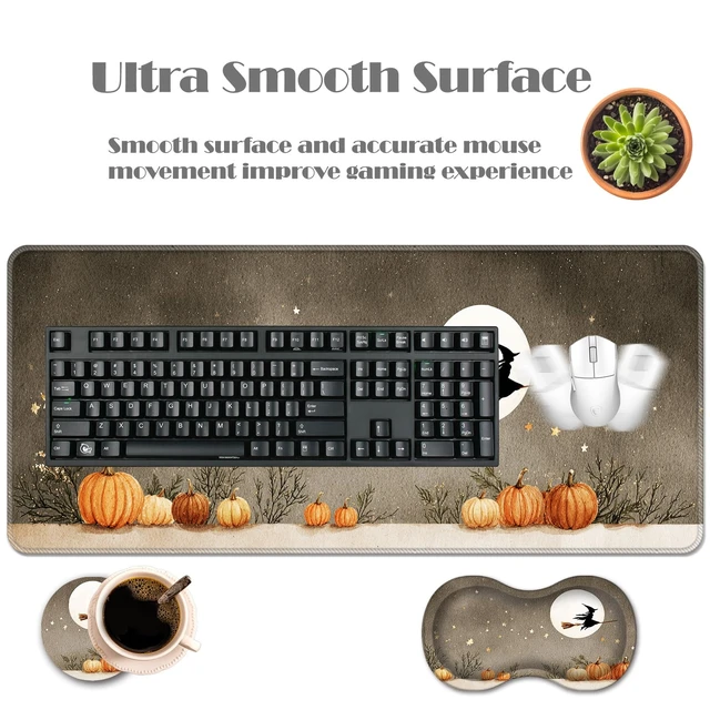 Alt view image 5 of 7 - MUOHEGNT Ergonomic Keyboard Wrist Rest & Mouse Pad Wrist Rest Set,XL Gaming Desk Mat 31.5"x 11.8",Non-Slip Base,Memory Foam,Easy Typing Pain Relief for Office & Home,Pumpkin Moon