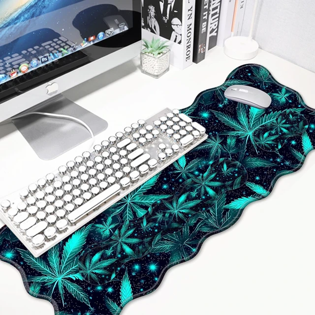 Alt view image 3 of 6 - FGDRFGRW 4 in 1 Desk Mat Set,Mouse Pad with Keyboard Wrist Rest,Wave-Shaped Design,Non-Slip Rubber Base,Waterproof,for Home,Office,Gaming,Green Plant Leaf