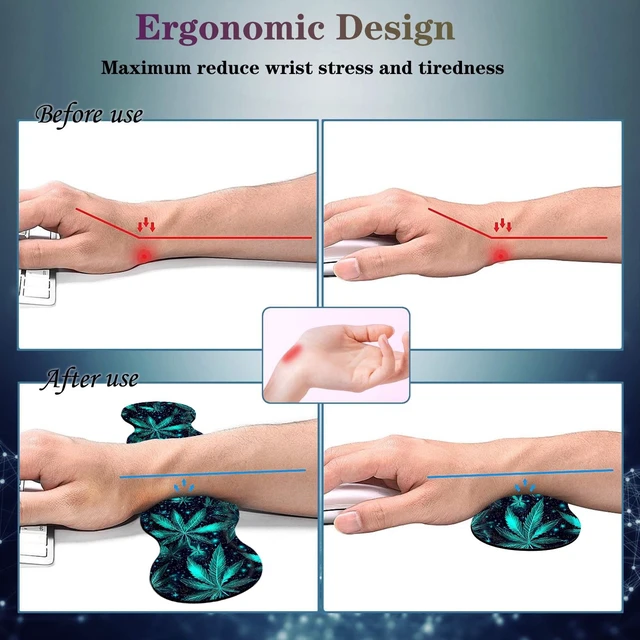 Alt view image 4 of 6 - FGDRFGRW 4 in 1 Desk Mat Set,Mouse Pad with Keyboard Wrist Rest,Wave-Shaped Design,Non-Slip Rubber Base,Waterproof,for Home,Office,Gaming,Green Plant Leaf