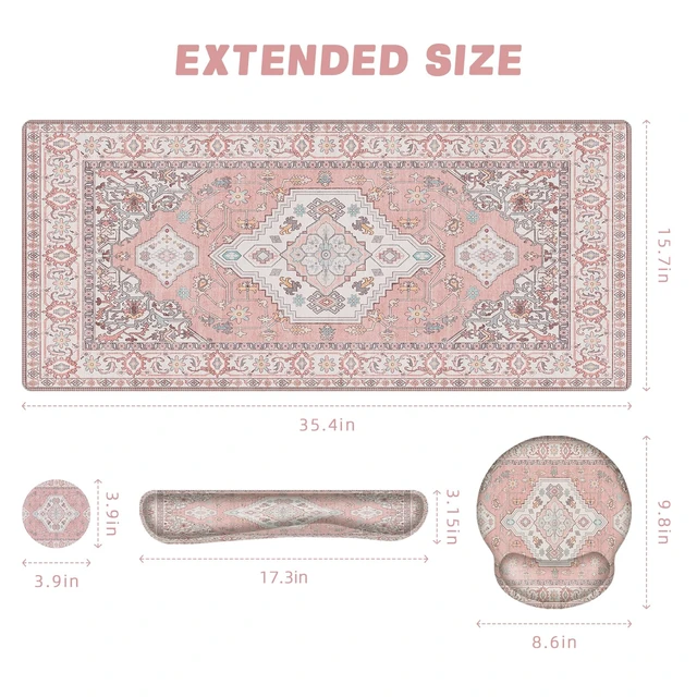 Alt view image 2 of 7 - Mousepad SetKeyboard Mat+Wrist Support Mouse Pad+Wrist Rest Pad+Coaster | Pink Cute Desk Decor with Non-Slip Rubber Base, Smooth Surface for Office, Gaming, Home