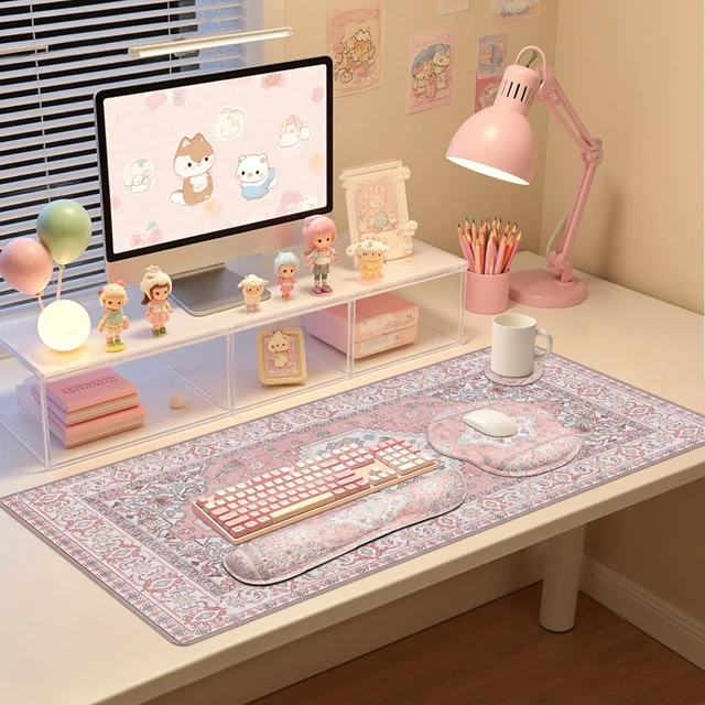 Alt view image 7 of 7 - Mousepad SetKeyboard Mat+Wrist Support Mouse Pad+Wrist Rest Pad+Coaster | Pink Cute Desk Decor with Non-Slip Rubber Base, Smooth Surface for Office, Gaming, Home