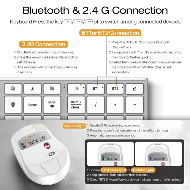 Alt view image 5 of 7 - OMOTON Wireless Keyboard and Mouse Combo for Mac, Full-Size Metal Frame | Dual Bluetooth & 2.4G 3-in-1, Ultra-Slim Ergonomic Rechargeable, Compatible with MacBook iMac Mac mini, for Analysts & Office
