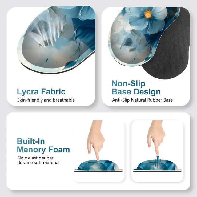 Alt view image 5 of 7 - NXZGO Desk Mat Pad, Gaming Mouse Pad Wrist Support Set, 4 in1 Non-Slip Large Mousepad + Ergonomic Design Keyboard Wrist Rest+Mouse Wrist Rest+Coaster for Home Office Computer I Blue Floral Watercolor