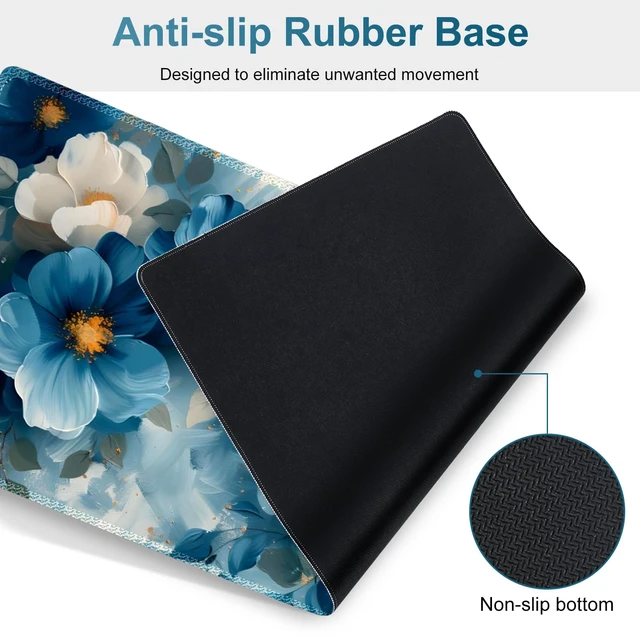 Alt view image 6 of 7 - NXZGO Desk Mat Pad, Gaming Mouse Pad Wrist Support Set, 4 in1 Non-Slip Large Mousepad + Ergonomic Design Keyboard Wrist Rest+Mouse Wrist Rest+Coaster for Home Office Computer I Blue Floral Watercolor