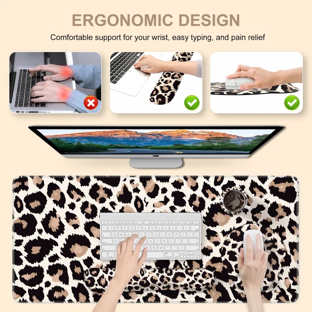 Alt view image 2 of 7 - iLeadon Mouse Pad Set,Classic Leopard Desk Mat with Wrist Rest | Mouse Pad with wrist rest,Keyboard Wrist Rest,coaster, 4in1 Leopard Mouse and Keyboard Pad Set for Home Offics