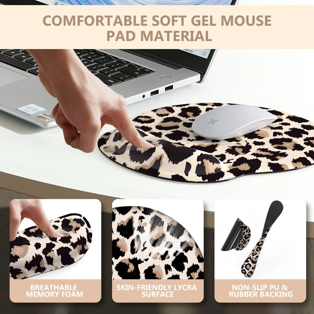 Alt view image 4 of 7 - iLeadon Mouse Pad Set,Classic Leopard Desk Mat with Wrist Rest | Mouse Pad with wrist rest,Keyboard Wrist Rest,coaster, 4in1 Leopard Mouse and Keyboard Pad Set for Home Offics