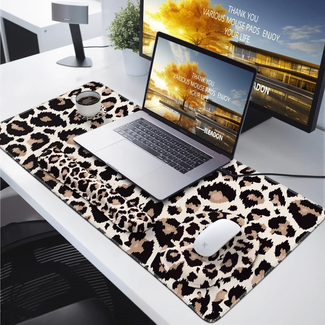 Alt view image 7 of 7 - iLeadon Mouse Pad Set,Classic Leopard Desk Mat with Wrist Rest | Mouse Pad with wrist rest,Keyboard Wrist Rest,coaster, 4in1 Leopard Mouse and Keyboard Pad Set for Home Offics