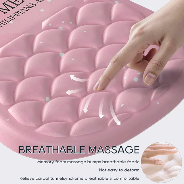 Alt view image 3 of 6 - HunDun Pink Ergonomic Mouse Pad Wrist Support with Memory Foam&Non-Slip Pu Base Cushion Massage BumpCute Mousepads with Wrist Rest for Carpal Tunnel Pain Relief,Office Deco