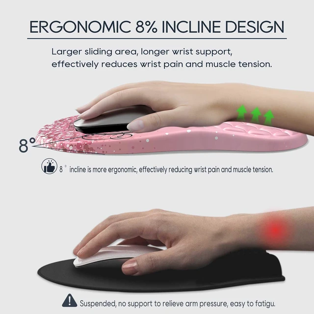 Alt view image 2 of 6 - HunDun Pink Ergonomic Mouse Pad Wrist Support with Memory Foam&Non-Slip Pu Base Cushion Massage BumpCute Mousepads with Wrist Rest for Carpal Tunnel Pain Relief,Office Deco