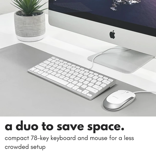 Alt view image 2 of 7 - Macally Compact Keyboard and Mouse Combo for Mac & PC - Wired USB-C + USB-A | Silver and White Finish, USB C + USB A Plugs, 78 Scissor Keys, Mac Shortcuts, 800/1200/1600 DPI Mouse