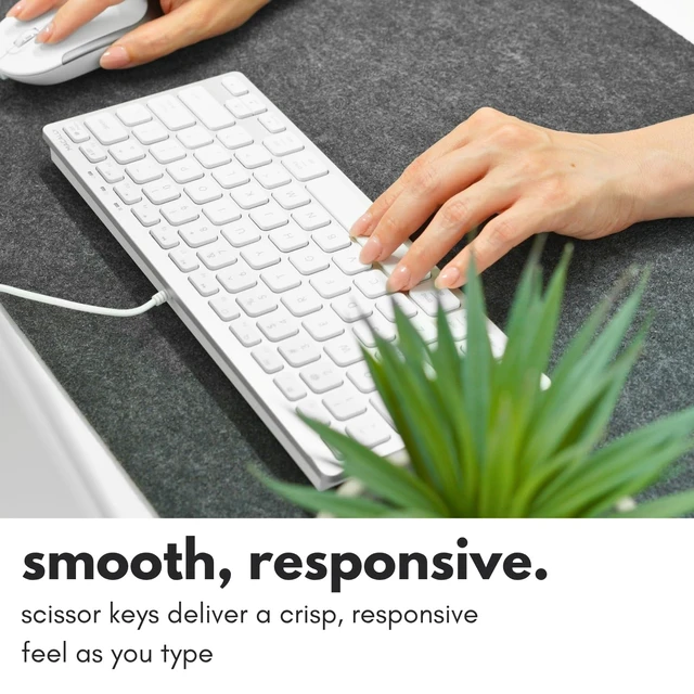 Alt view image 6 of 7 - Macally Compact Keyboard and Mouse Combo for Mac & PC - Wired USB-C + USB-A | Silver and White Finish, USB C + USB A Plugs, 78 Scissor Keys, Mac Shortcuts, 800/1200/1600 DPI Mouse