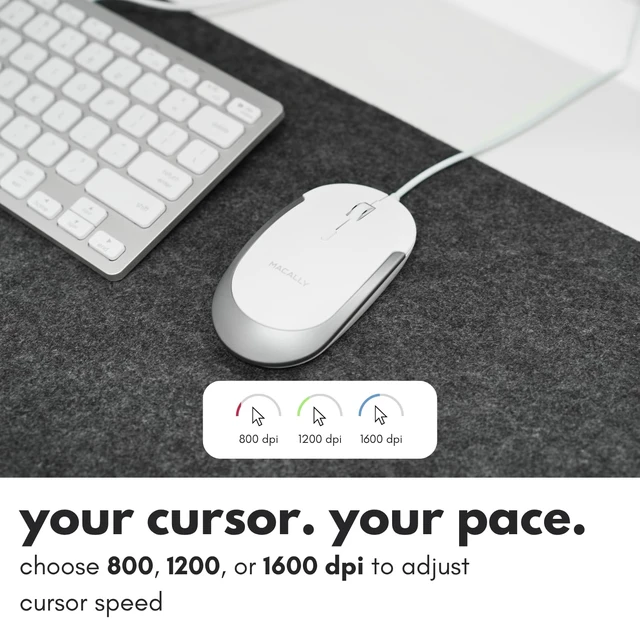 Alt view image 5 of 7 - Macally Compact Keyboard and Mouse Combo for Mac & PC - Wired USB-C + USB-A | Silver and White Finish, USB C + USB A Plugs, 78 Scissor Keys, Mac Shortcuts, 800/1200/1600 DPI Mouse