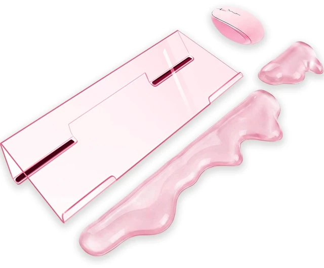 Main image of Acrylic Computer Keyboard Stand with Gel Mountain Wrist Rest Keyboard Riser with Comfortable Clear Silicone Mouse Wrist Pad Ergonomic Tilted Transparent Keyboard Holder for Desktop Office Hot Pink