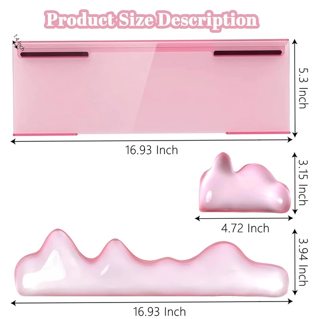 Alt view image 2 of 7 - Acrylic Computer Keyboard Stand with Gel Mountain Wrist Rest Keyboard Riser with Comfortable Clear Silicone Mouse Wrist Pad Ergonomic Tilted Transparent Keyboard Holder for Desktop Office Hot Pink