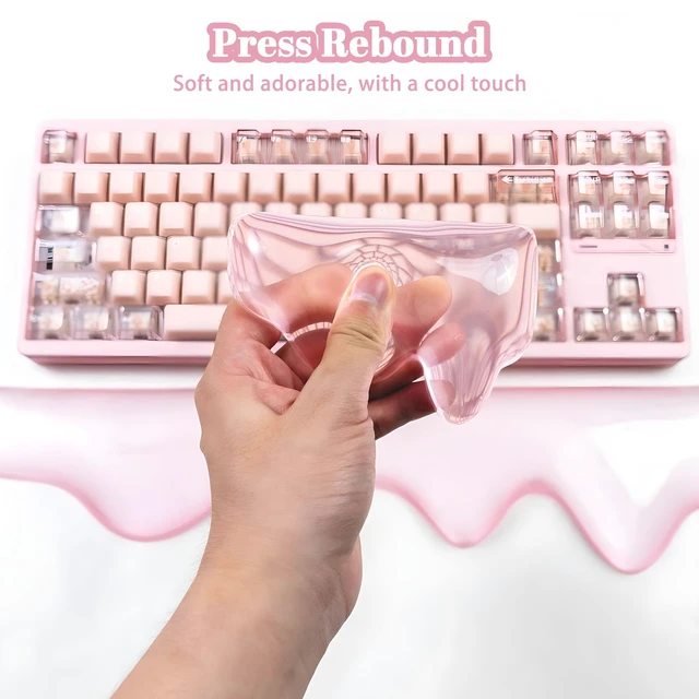 Alt view image 5 of 7 - Acrylic Computer Keyboard Stand with Gel Mountain Wrist Rest Keyboard Riser with Comfortable Clear Silicone Mouse Wrist Pad Ergonomic Tilted Transparent Keyboard Holder for Desktop Office Hot Pink
