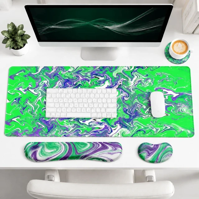 Main image of AWANKOU 4 in1 Desk Mat Set, 31.5"×11.8" XXL Gaming Computer Mat &Mouse Pad Wrist Support & Keyboard Wrist Rest & Cup Coaster, Ergonomic Non-Slip Computer Mat for Office, Home for Women, Men, Student