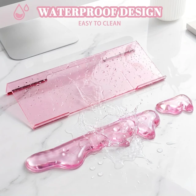 Alt view image 4 of 7 - Acrylic Computer Keyboard Stand with Gel Mountain Wrist Rest Keyboard Riser with Comfortable Clear Silicone Mouse Wrist Pad Ergonomic Tilted Transparent Keyboard Holder for Desktop Office Hot Pink