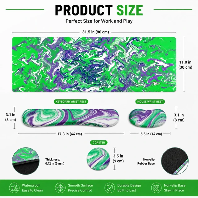 Alt view image 4 of 6 - AWANKOU 4 in1 Desk Mat Set, 31.5"×11.8" XXL Gaming Computer Mat &Mouse Pad Wrist Support & Keyboard Wrist Rest & Cup Coaster, Ergonomic Non-Slip Computer Mat for Office, Home for Women, Men, Student