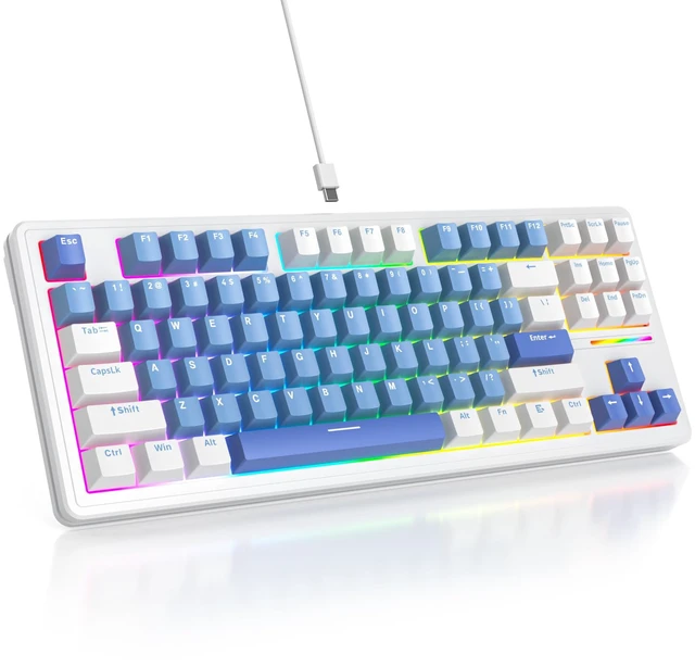 Main image of Owpkeenthy 75 Percent Gaming Keyboard Gasket Mounted,87 Key Wired TKL Mechanical Keyboard Hot Swappable Linear Pre-lubed Linear Switch South-Facing RGB Backlit for PC Laptop (N-Blue)