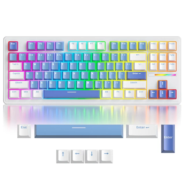 Alt view image 5 of 7 - Owpkeenthy 75 Percent Gaming Keyboard Gasket Mounted,87 Key Wired TKL Mechanical Keyboard Hot Swappable Linear Pre-lubed Linear Switch South-Facing RGB Backlit for PC Laptop (N-Blue)