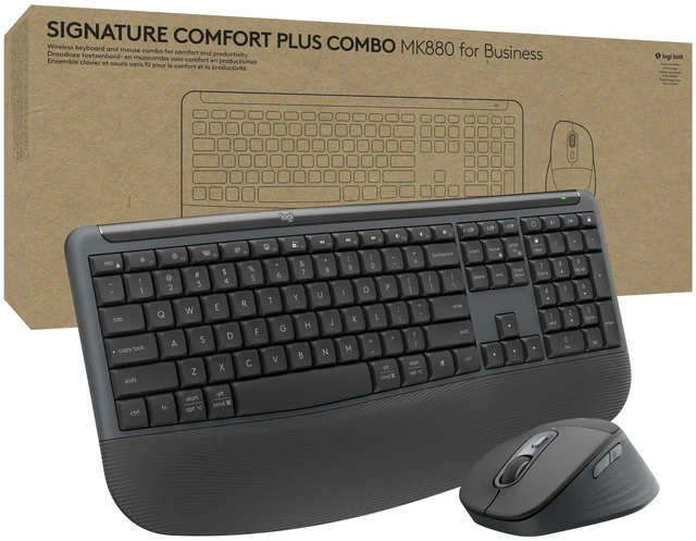 Main image of Logitech Signature Comfort Plus MK880 for Business Keyboard Mouse Combo | Full-size combo for Business, integrated palm rest, silent clicks, secure receiver, Bluetooth, Windows and macOS compatible