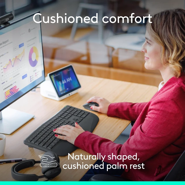 Alt view image 5 of 7 - Logitech Signature Comfort Plus MK880 for Business Keyboard Mouse Combo | Full-size combo for Business, integrated palm rest, silent clicks, secure receiver, Bluetooth, Windows and macOS compatible