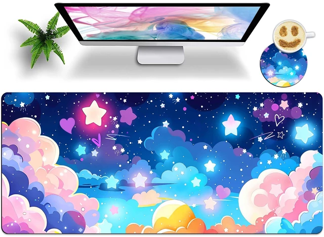 Main image of Large Mouse Pad with Coaster 35.4x15.7 XXL Extended Mousepad Desk Mat for Keyboard and Mouse, Waterproof Non-Slip Desk Pad, Office Essentials Desk Accessories for Home Office-Pastel Rainbow Star