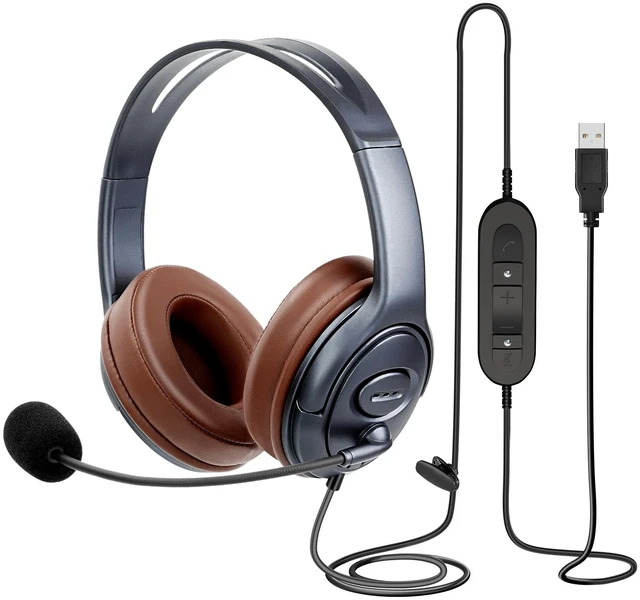 Main image of EMAIKER Noise Canceling USB Headphones with Microphone & in-Line Controls for Dragon Dictation, Over Ear PC Headphones for Office Work from Home Skype Teams Zoom Meeting WebEx Softphone