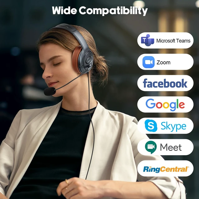 Alt view image 7 of 7 - EMAIKER Noise Canceling USB Headphones with Microphone & in-Line Controls for Dragon Dictation, Over Ear PC Headphones for Office Work from Home Skype Teams Zoom Meeting WebEx Softphone