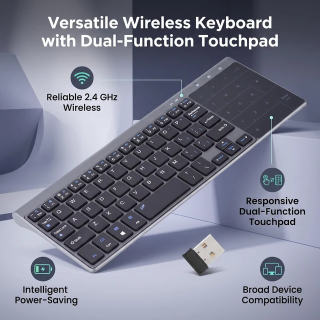 Alt view image 3 of 7 - 2.4Ghz Mini Wireless Keyboard with Touchpad Numeric Keypad Portable Ultrathin Remote Keyboard Mouse Combo