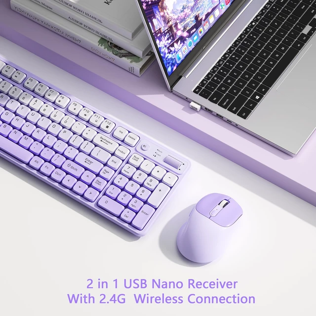 Alt view image 2 of 6 - Wireless Keyboard and Mouse Combo, Full-Size USB Keyboard with Back Stand, 2.4GHz Wireless for Desktop, Laptop and Computer