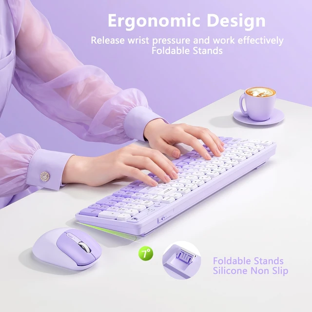 Alt view image 3 of 6 - Wireless Keyboard and Mouse Combo, Full-Size USB Keyboard with Back Stand, 2.4GHz Wireless for Desktop, Laptop and Computer