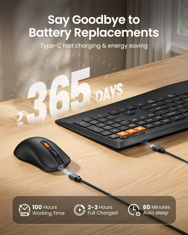 Alt view image 7 of 7 - ProtoArc KM40 Wireless Keyboard Mouse Combo, Ergonomic Wave Wrist Rest | Rechargeable Keyboard with 7 Multimedia Hotkeys, 63G Lightweight Mouse, 3-Device Switching (Dual Bluetooth+2.4G), Full Size
