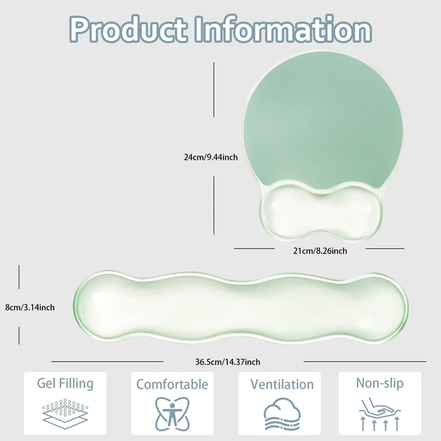 Alt view image 2 of 7 - Green Wave Gel Wrist Rest for Keyboard and Mouse - Ergonomic Mouse Pad | Cooling Office Accessories Comfort Pain & Fatigue Relief Easy to Clean