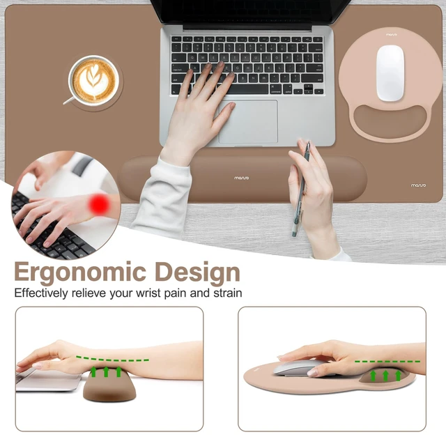 Alt view image 3 of 7 - MOSISO Wrist Rest for Mouse Pad Set, Large Gaming Deskpad, Mocha | Circle Curved Mousepad&Keyboard Wrist Rest&Coaster, Ergonomic Non-Slip Mousepad&Easy Typing Pad with Silicone Lining