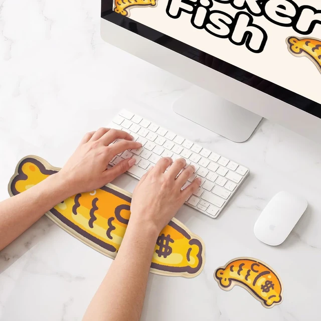 Alt view image 2 of 7 - Keyboard Wrist Rest and Mouse Pad Set, Wrist Rest for Keyboard and Mouse | Wrist Support for Keyboard,Non-Slip Base Memory Foam Wrist Pad for Gaming Home Office,Pain Relief(Cute Rich Fish)