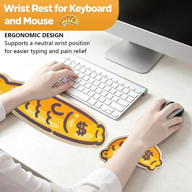 Alt view image 4 of 7 - Keyboard Wrist Rest and Mouse Pad Set, Wrist Rest for Keyboard and Mouse | Wrist Support for Keyboard,Non-Slip Base Memory Foam Wrist Pad for Gaming Home Office,Pain Relief(Cute Rich Fish)