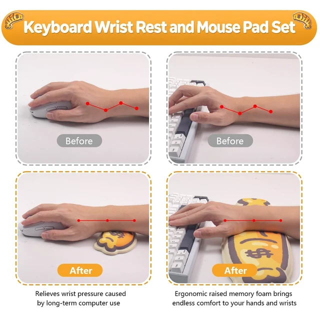 Alt view image 5 of 7 - Keyboard Wrist Rest and Mouse Pad Set, Wrist Rest for Keyboard and Mouse | Wrist Support for Keyboard,Non-Slip Base Memory Foam Wrist Pad for Gaming Home Office,Pain Relief(Cute Rich Fish)
