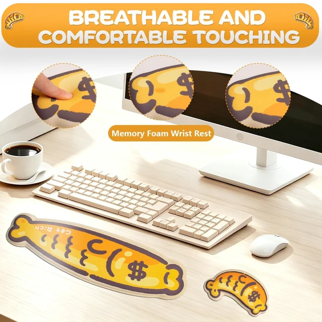 Alt view image 6 of 7 - Keyboard Wrist Rest and Mouse Pad Set, Wrist Rest for Keyboard and Mouse | Wrist Support for Keyboard,Non-Slip Base Memory Foam Wrist Pad for Gaming Home Office,Pain Relief(Cute Rich Fish)