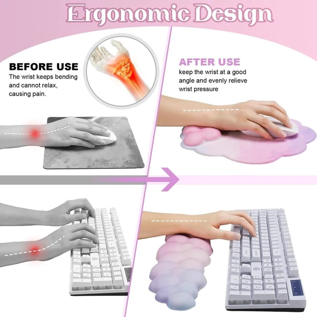 Alt view image 4 of 7 - Cloud Mouse Keyboard Wrist Rest:Cute Wrist Rest Set | Ergonomic Memory Foam Wrist Support Pad with Non-Slip Base for Typing Pain Relief - for Computer Keyboard Laptop Offices
