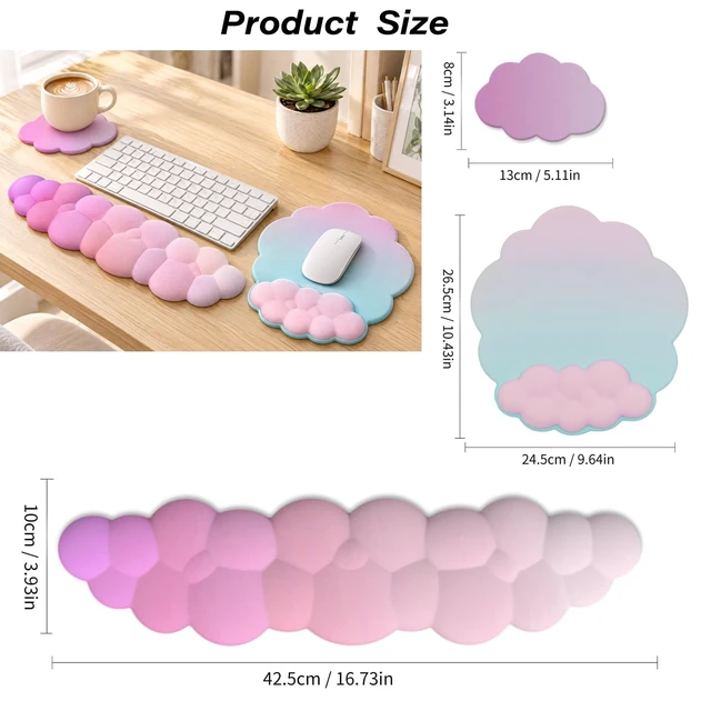 Alt view image 2 of 7 - Cloud Mouse Keyboard Wrist Rest:Cute Wrist Rest Set | Ergonomic Memory Foam Wrist Support Pad with Non-Slip Base for Typing Pain Relief - for Computer Keyboard Laptop Offices